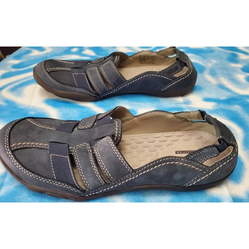 Clarks Collection Comfort Slip On Casual Shoes Navy Blue Flats Size 7 ladies‎